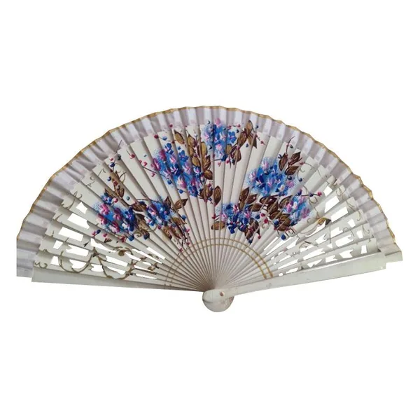 Bedruckter Holz-Handfächer personalisiert, Creme floral