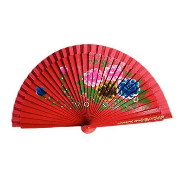 Handbemalter Holz-Handfächer, rote Blüten