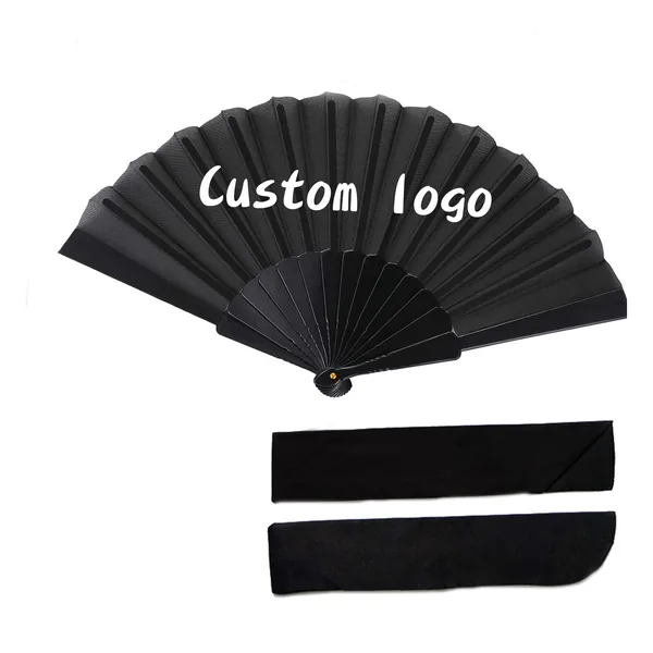 Papier-Handfächer personalisiert 42 cm, schwarz, mit Beutel