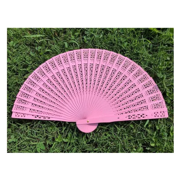 Sandelholz-Handfächer personalisiert, rosa durchbrochen