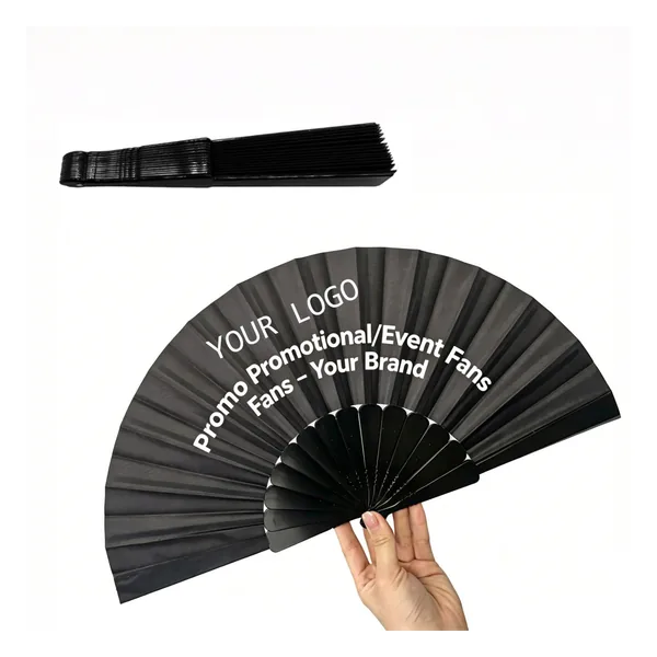 Schwarzer Handfächer personalisiert 42 cm, Bambusstreben, Eventformat