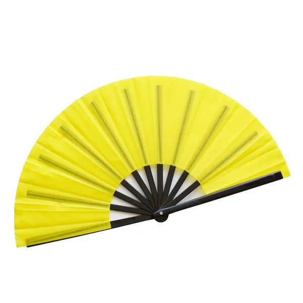 Unifarbener Handfächer personalisiert 33 cm, gelb, schwarze Streben
